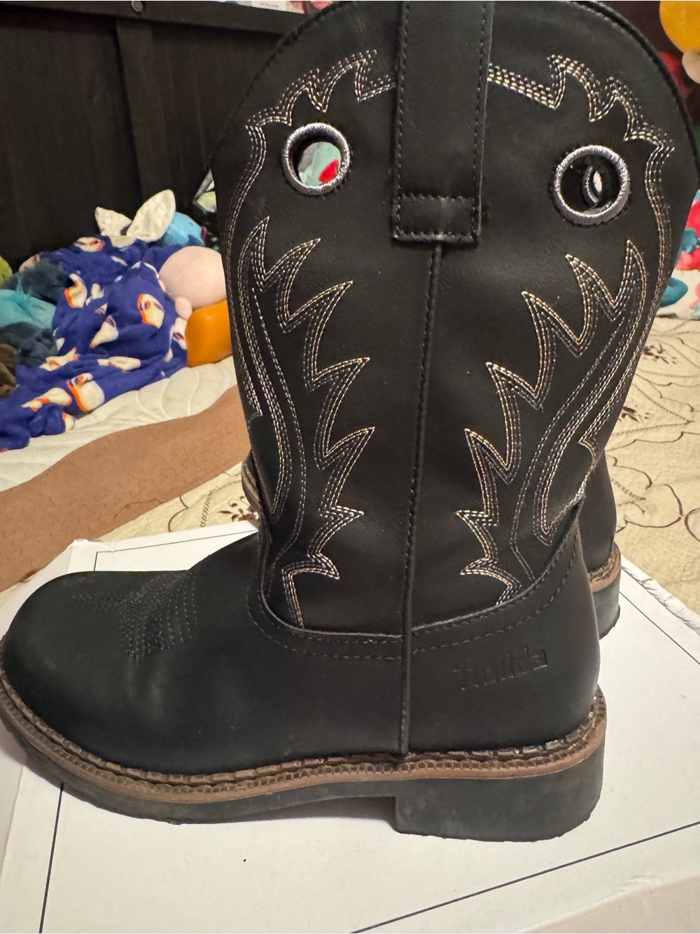 Kids Black Pull-On Western Boots